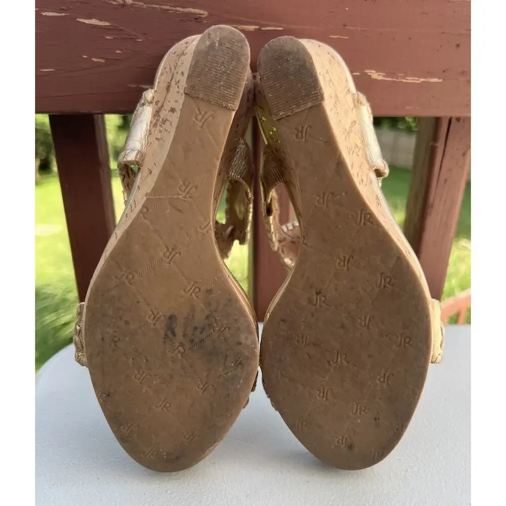 Jack Rogers Luccia Gold Leather Cork Wedge Heel Women’s Sz 7 Heels Sandals